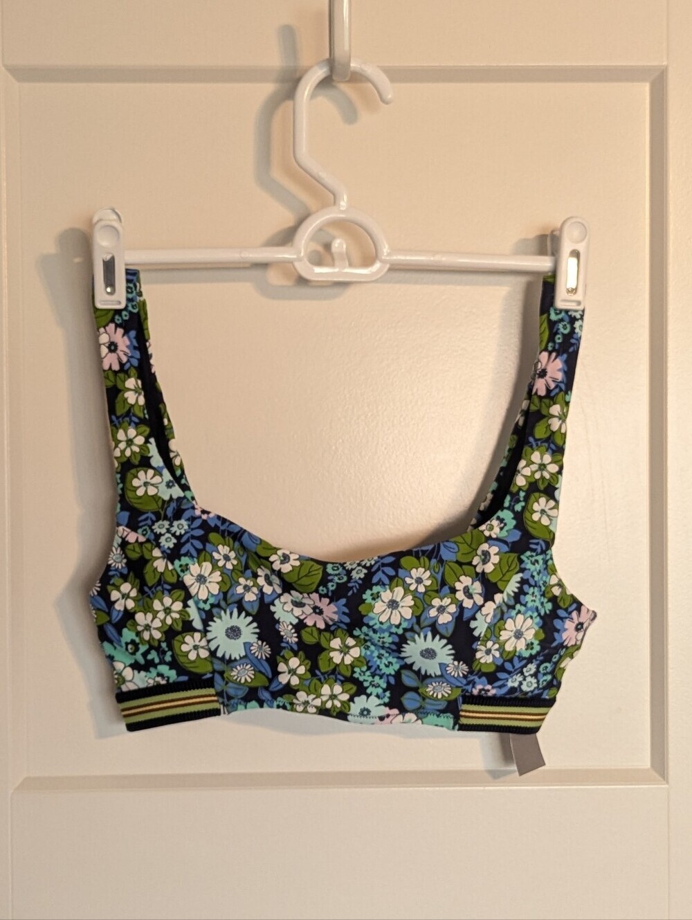 Aerie Retro Floral Scoop Bikini Top - Blue and Green NWT sz S